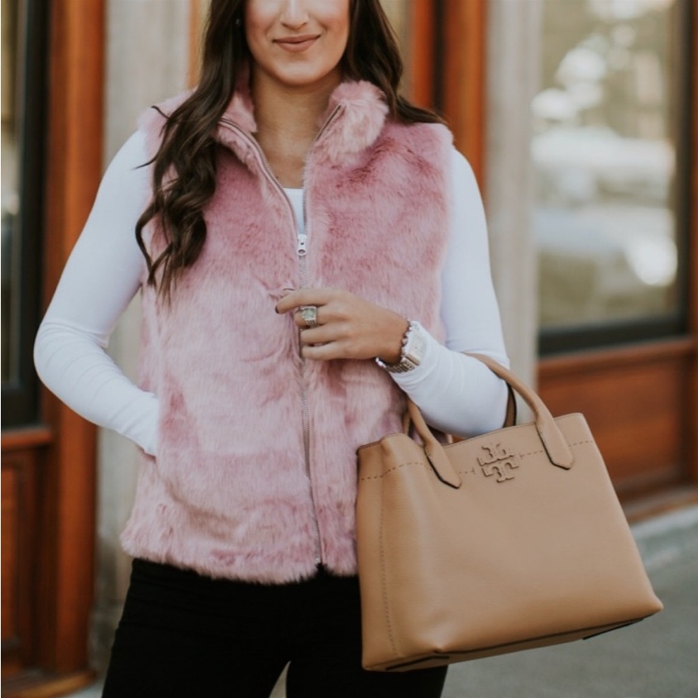 J Crew pink faux fur vest